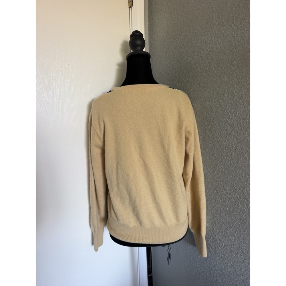 Sandro Paris Womens M US 6 Wool Cashmere V Neck Sweater Beige Contrast Trim - Picture 4 of 8